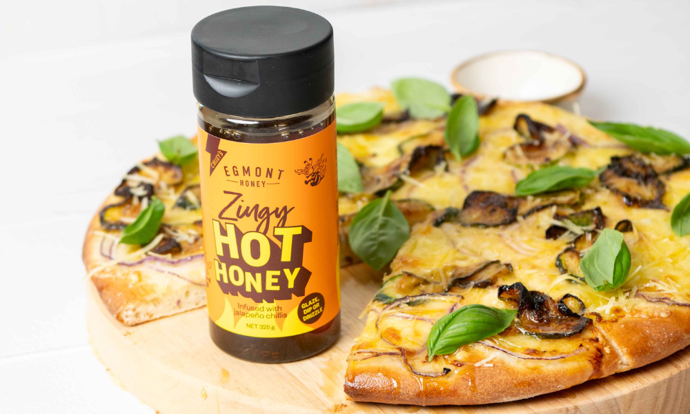 Zuchinni Pizza with a Hot Honey drizzle